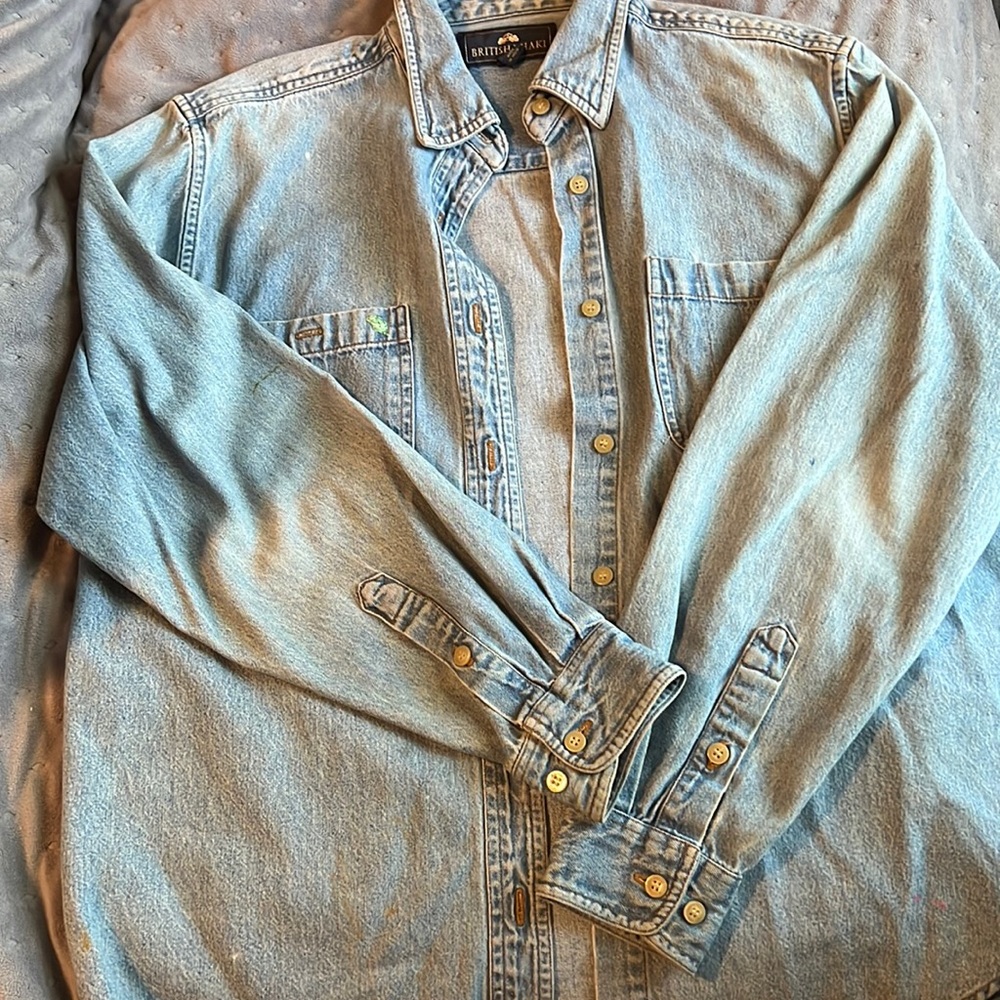blue jean jacket with embroidered leaf